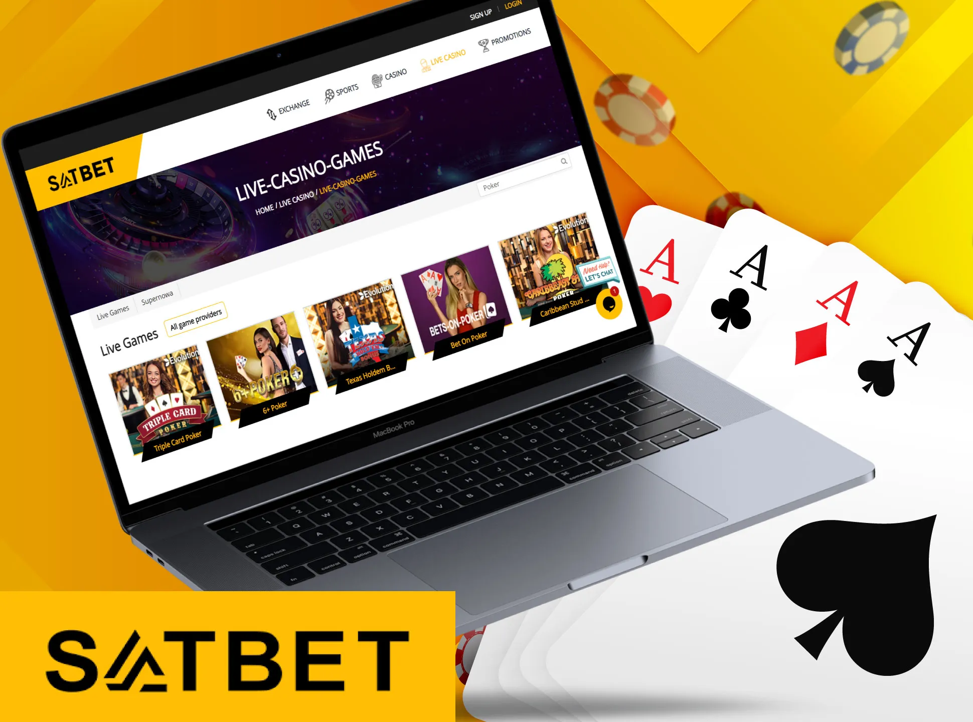 Play Poker games with real people in the Satbet casino.