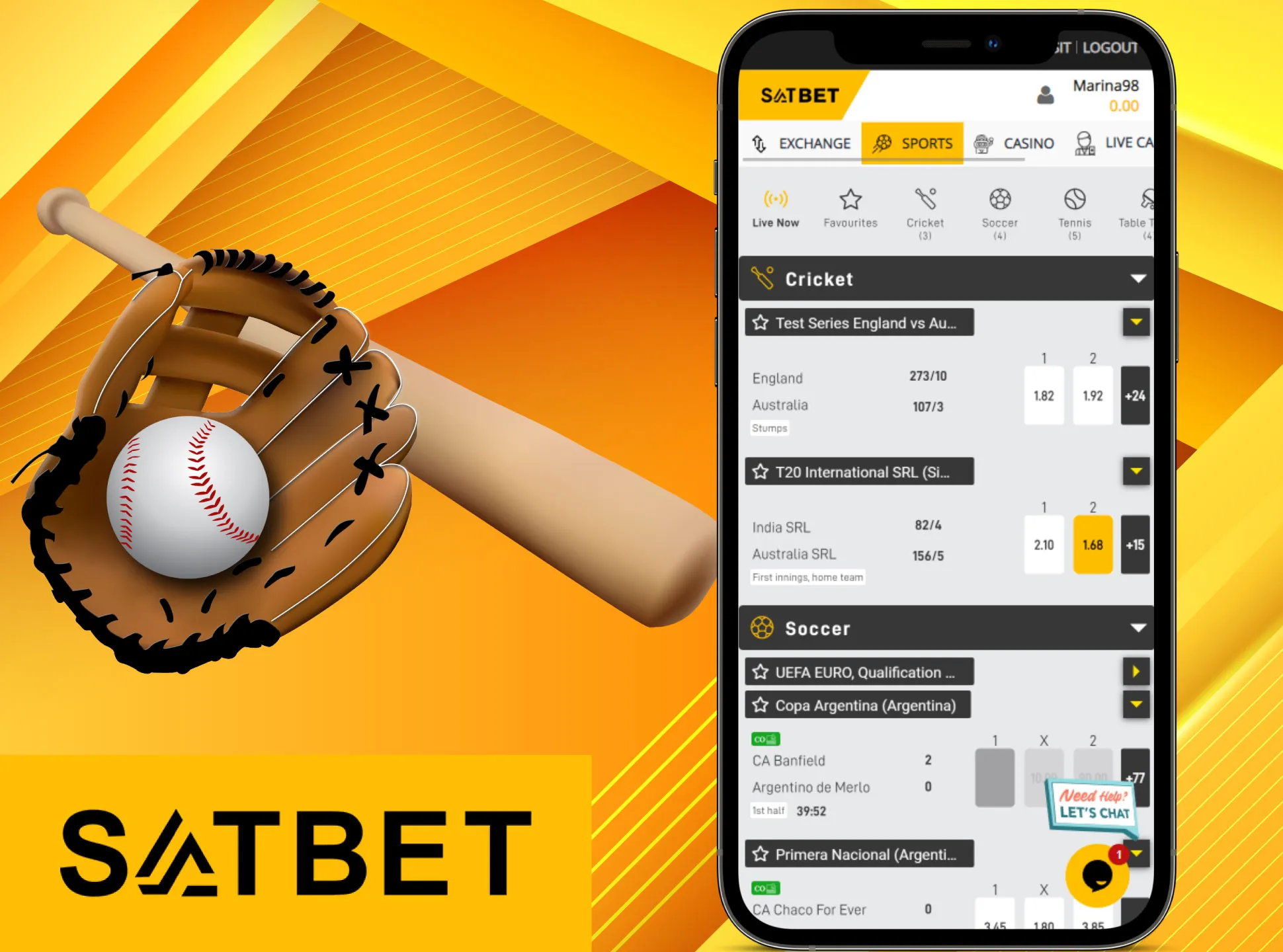 Bet on cricket matches using the Satbet app.