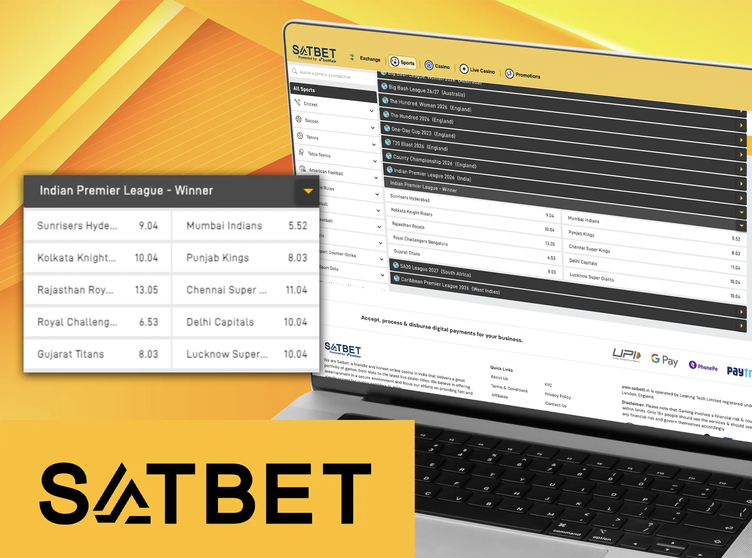 Place your bets at Satbet bookmaker's office on the dynamic matches of the popular IPL 2026 tournament.